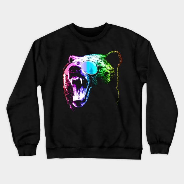 Rainbow Party Grizzly Bear Crewneck Sweatshirt by robotface